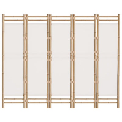 Kokoontaitettava tilanjakaja 5 paneelia 200 cm bambu ja kangas