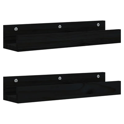 Seinähyllyt 2 kpl musta 50x12x9 cm täysi mänty