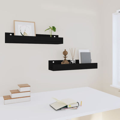 Seinähyllyt 2 kpl musta 50x12x9 cm täysi mänty