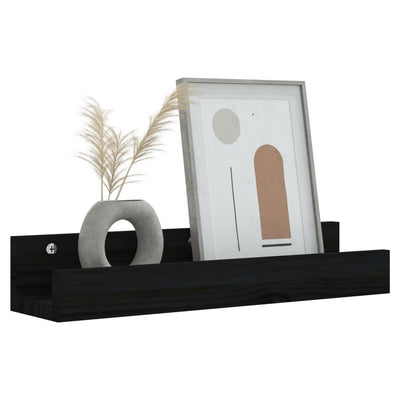 Seinähyllyt 2 kpl musta 50x12x9 cm täysi mänty