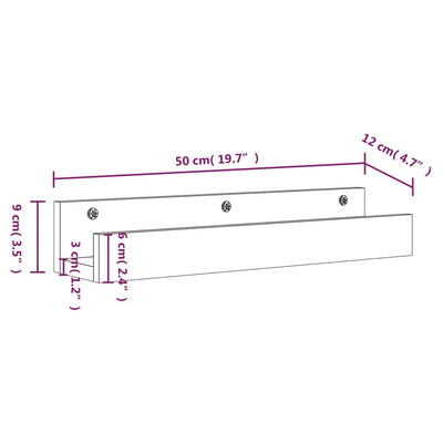 Seinähyllyt 2 kpl musta 50x12x9 cm täysi mänty