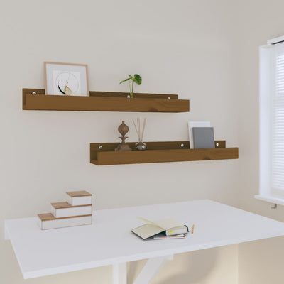 Seinähyllyt 2 kpl hunajanruskea 80x12x9 cm täysi mänty