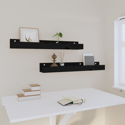 Seinähyllyt 2 kpl musta 80x12x9 cm täysi mänty