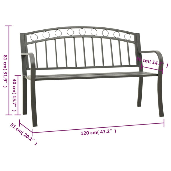 Puutarhapenkki harmaa 120 cm teräs