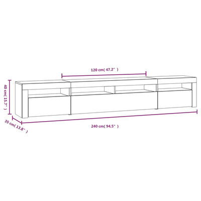 Valkoinen tv-taso led-valoilla Ranciu 240x35x40cm