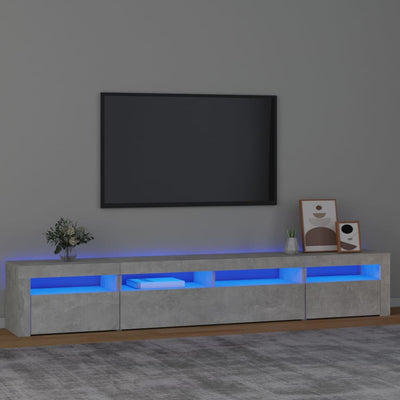 Betoninharmaa tv-taso led-valoilla Ranciu 240x35x40cm