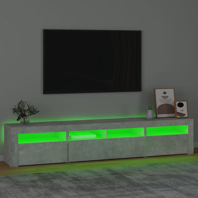 Betoninharmaa tv-taso led-valoilla Ranciu 210x35x40cm