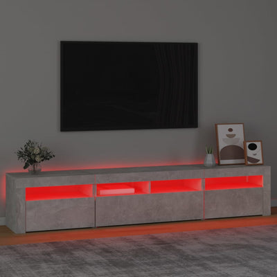 Betoninharmaa tv-taso led-valoilla Ranciu 210x35x40cm