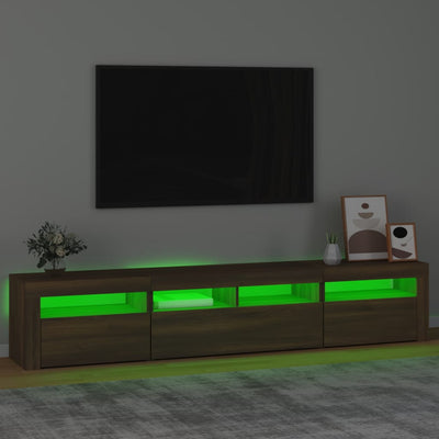 TV-taso LED-valoilla ruskea tammi 210x35x40 cm