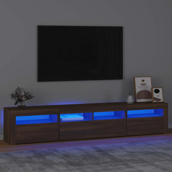 TV-taso LED-valoilla ruskea tammi 210x35x40 cm