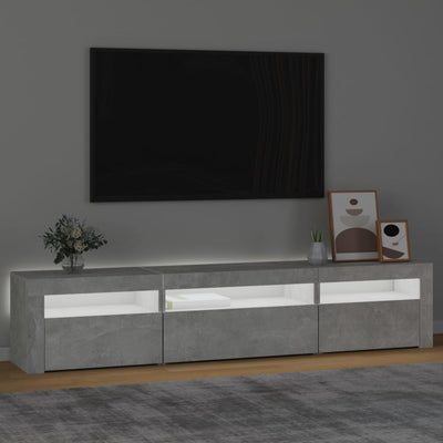Betoninharmaa tv-taso led-valoilla Ranciu 195x35x40cm
