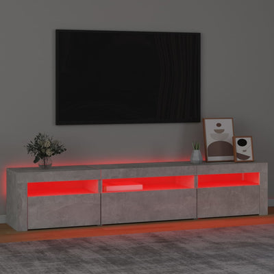 Betoninharmaa tv-taso led-valoilla Ranciu 195x35x40cm