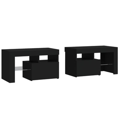 Yöpöydät 2 kpl LED-valoilla musta 70x36,5x40 cm