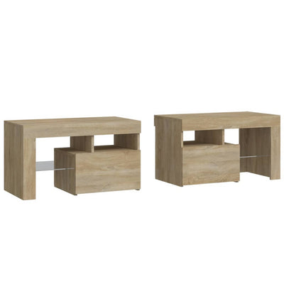 Yöpöydät 2 kpl LED-valoilla Sonoma-tammi 70x36,5x40 cm