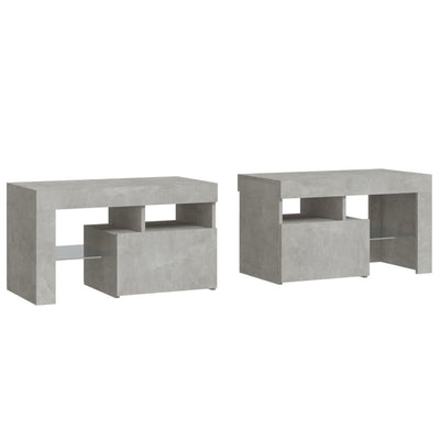 Yöpöydät 2 kpl LED-valoilla betoninharmaa 70x36,5x40 cm