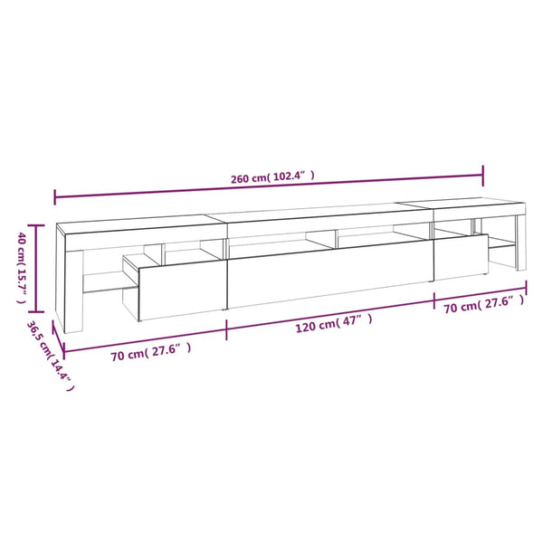 TV-taso LED-valoilla savutammi 260x36,5x40 cm