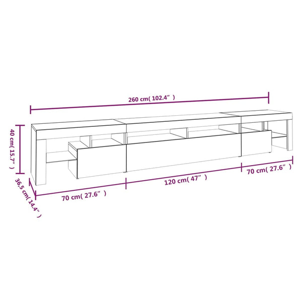 TV-taso LED-valoilla ruskea tammi 260x36,5x40 cm