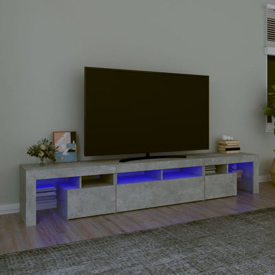 Betoninharmaa tv-taso led-valoilla Cinstantin 230x36,5x40cm