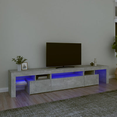 Betoninharmaa tv-taso led-valoilla Cinstantin 215x36,5x40cm