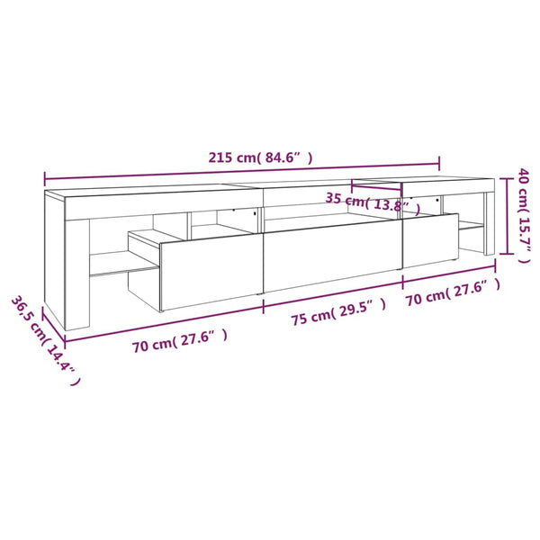 TV-taso LED-valoilla savutammi 215x36,5x40 cm