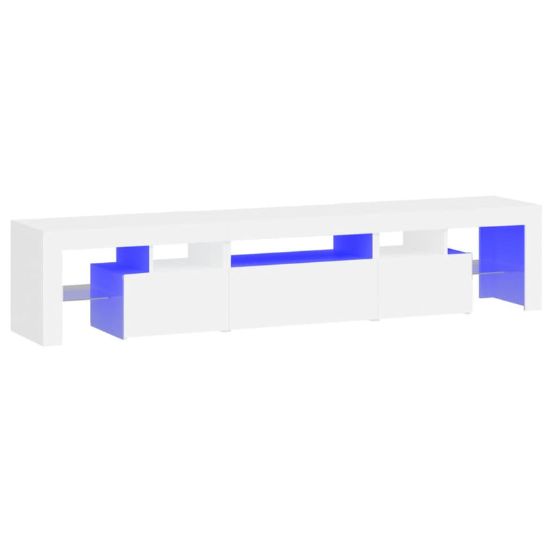 Valkoinen tv-taso led-valoilla Cinstantin 200x36,5x40cm