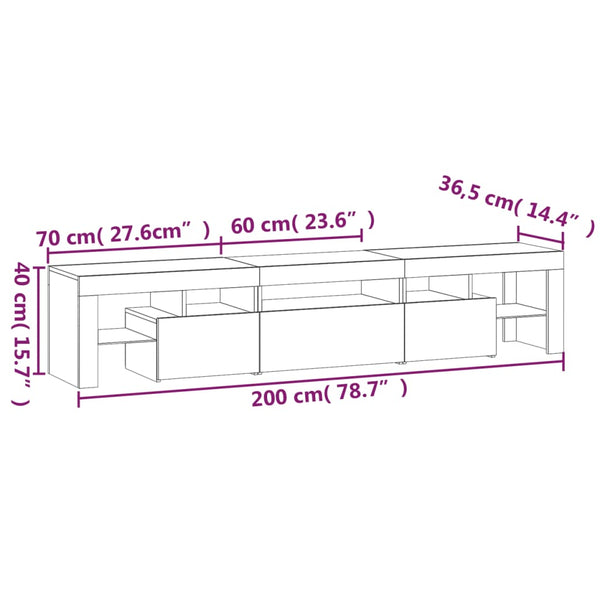 TV-taso LED-valoilla ruskea tammi 200x36,5x40 cm