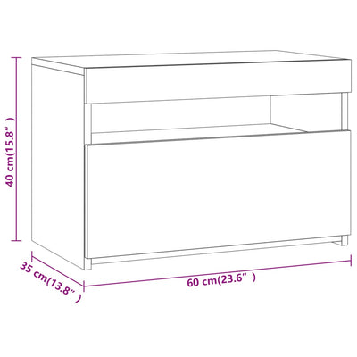 Yöpöydät 2 kpl LED-valoilla savutammi 60x35x40 cm