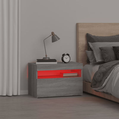 Harmaa yöpöytä led-valoilla Moncilo 60x35x40cm (sonoma)