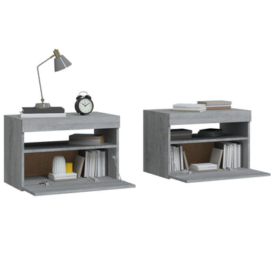 Yöpöydät 2 kpl LED-valoilla harmaa Sonoma 60x35x40 cm