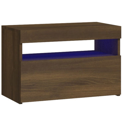 Yöpöytä LED-valoilla ruskea tammi 60x35x40 cm