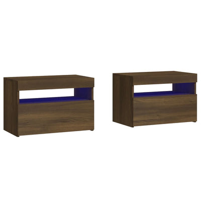 Yöpöydät 2 kpl LED-valoilla ruskea tammi 60x35x40 cm