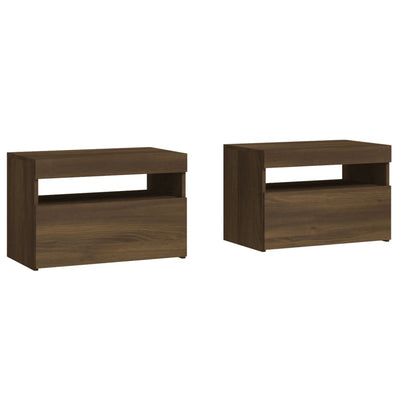 Yöpöydät 2 kpl LED-valoilla ruskea tammi 60x35x40 cm
