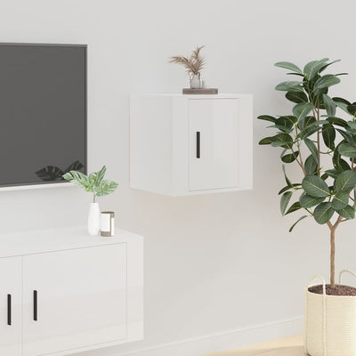 Seinäkiinnitettävät TV-tasot 2kpl kork.kiilto valk 40x34,5x40cm