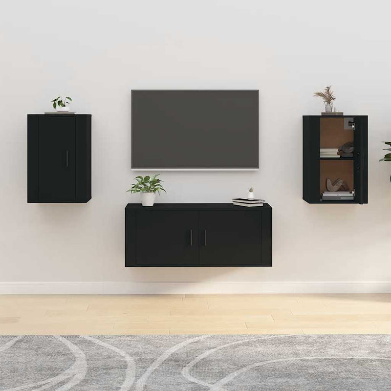 Seinäkiinnitettävät TV-tasot 2 kpl musta 40x34,5x60 cm