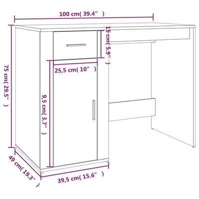 Työpöytä betoninharmaa 100x49x75 cm tekninen puu