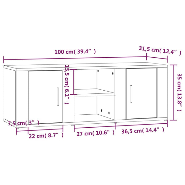 TV-taso betoninharmaa 100x31,5x35 cm tekninen puu