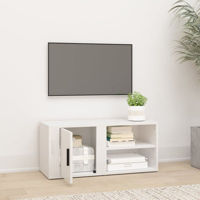 TV-taso korkeakiilto valkoinen 80x31,5x36 cm tekninen puu