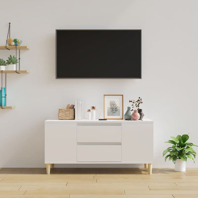 TV-taso korkeakiilto valkoinen 102x44,5x50 cm tekninen puu