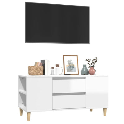 TV-taso korkeakiilto valkoinen 102x44,5x50 cm tekninen puu