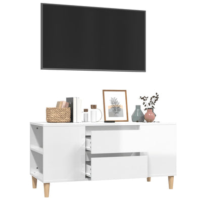 TV-taso korkeakiilto valkoinen 102x44,5x50 cm tekninen puu
