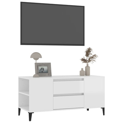 TV-taso korkeakiilto valkoinen 102x44,5x50 cm tekninen puu