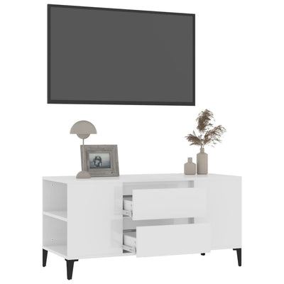 TV-taso korkeakiilto valkoinen 102x44,5x50 cm tekninen puu