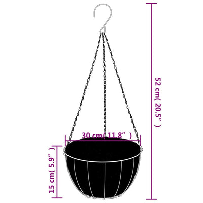 Riippuvat kukkaruukut 4 kpl kookosvuori musta Ø 30x52 cm teräs