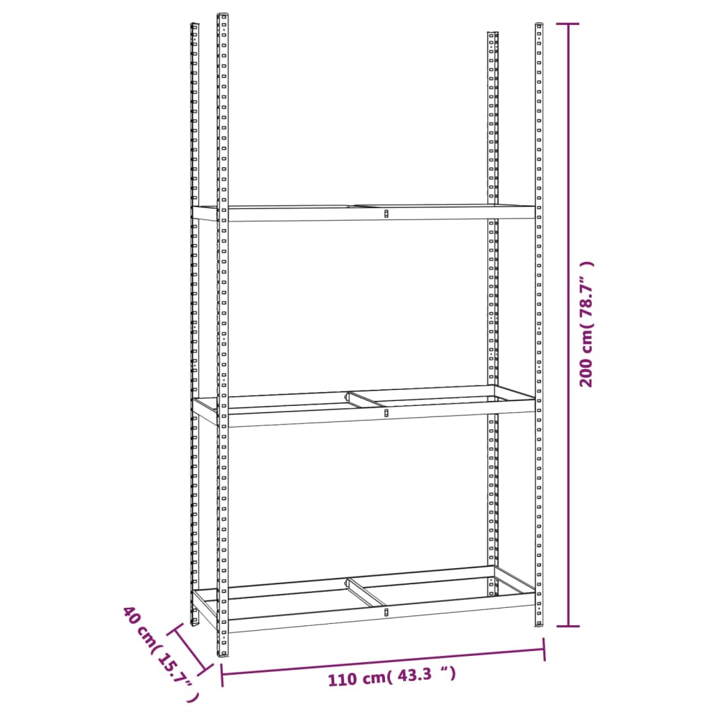 3-tasoinen Rengasteline 3 kpl hopea 110x40x200 cm teräs
