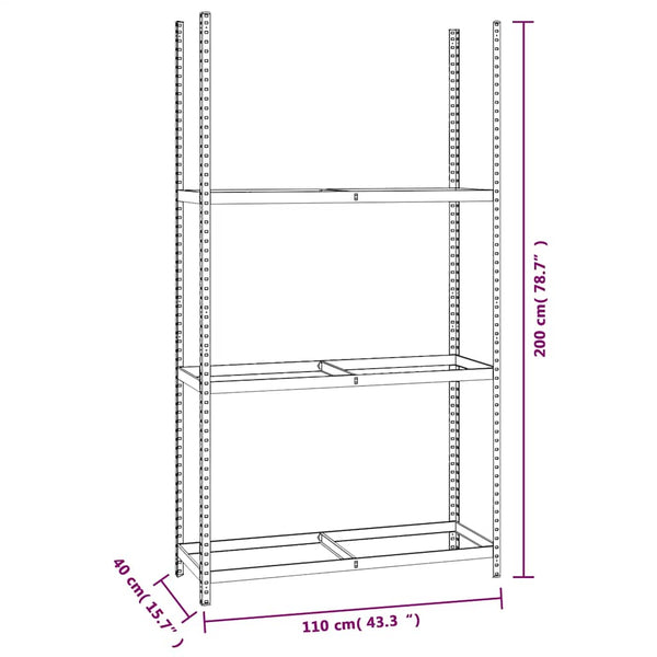 3-tasoinen Rengasteline 4 kpl hopea 110x40x200 cm teräs