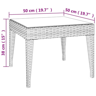 Sivupöytä ruskea 50x50x38 cm polyrottinki ja karkaistu lasi