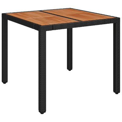 Puutarhapöytä puulevyllä musta 90x90x75 cm polyrottinki