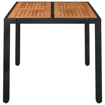 Puutarhapöytä puulevyllä musta 90x90x75 cm polyrottinki