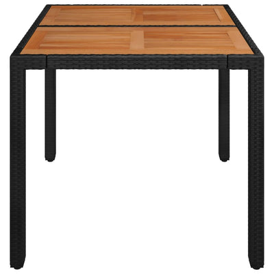 Puutarhapöytä puulevyllä musta 90x90x75 cm polyrottinki
