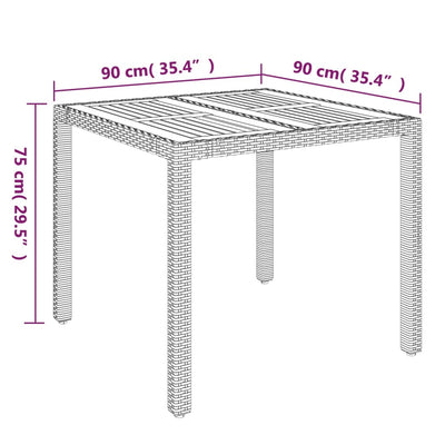 Puutarhapöytä puulevyllä musta 90x90x75 cm polyrottinki